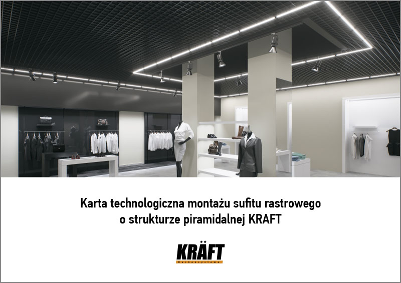 Schemat technologiczny montażu sufitu rastrowego KRAFT o strukturze piramidalnej