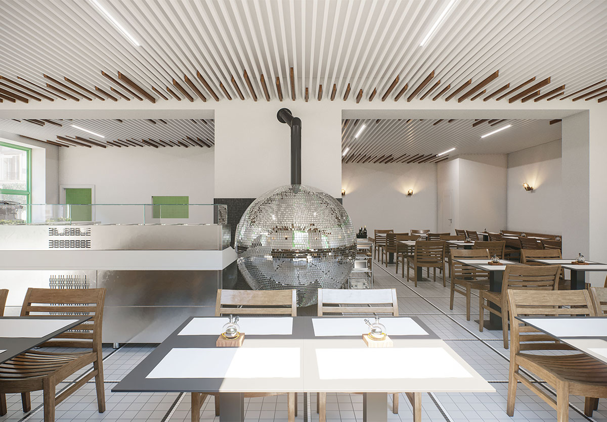 Designerskie wnętrze restauracji z oświetleniem KRAFT Led 