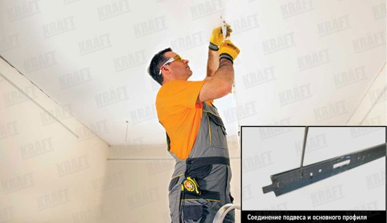 Instrukcja samodzielnego montażu sufitu podwieszanego na T-profilach KRAFT Montaż głównych T-profili o długości 3600 mm i ich wyrównanie w jednym obszarze.