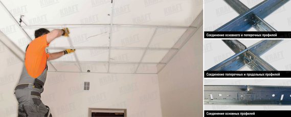 Instrukcja samodzielnego montażu sufitu podwieszanego na T-profilach KRAFT Montaż poprzecznych i podłużnych T-profili.