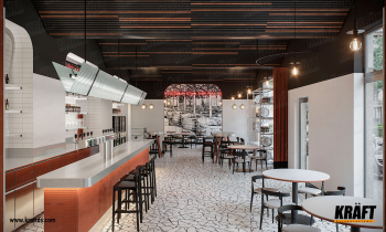 Sufit podwieszany z listwy kubicznej KRAFT.  Designerski sufit za pomocą elastycznego trawersu do stworzenia efektu „fal”