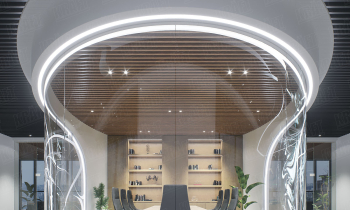 Apple-style office design and linear strip ceiling