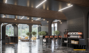 Nowoczesna przestrzeń biznesowa z sufitami KRAFT: inspiracja formą i teksturą