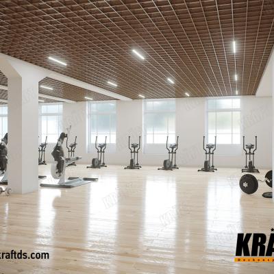 Wnętrza 3D z sufit rastrowego o strukturze piramidalnej / 3D interiors pyramidal open cell